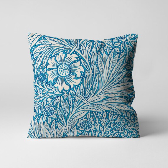 Blue Marigold Patterned Indoor Or Outdoor Throw Pillow Etsy