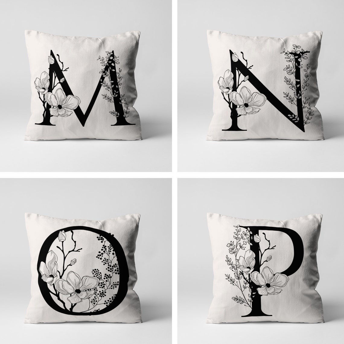 Floral Monogram Throw Pillow Wedding or Birthday Gift Etsy