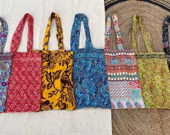 Recycelte Seide Sari Einkaufstasche - Bunte Einkaufstasche (38 x 50 cm)