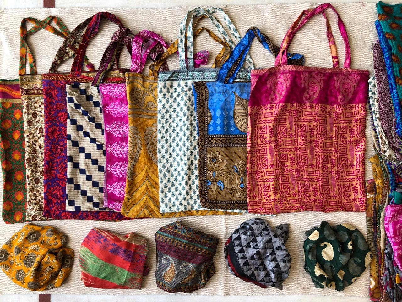 Recycled Sari Silk Tote Bag, Colorful Handle Bag (16x16 Inches) - Etsy New  Zealand