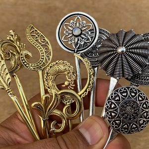 Set of 10 Best Hair Sticks, Brass and Silver Hair Sticks, Metal Hairpins, Hair accessories, Hair Jewellery, Handmade Hairpins