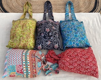 Recycelte indische Sari Seide Einkaufstasche: Umweltfreundliche Einkaufsgeschenktasche, Größe 15x20 Zoll