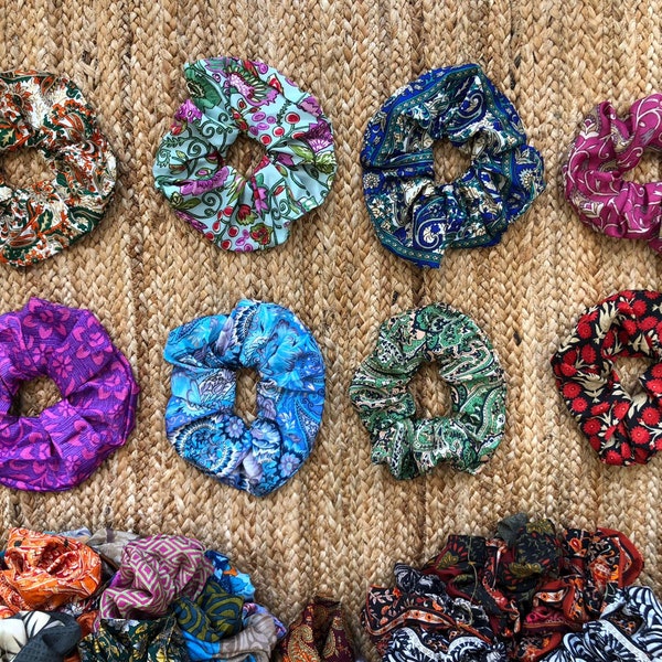 Recycled Silk Sari Scrunchies, Bridesmaid Gift, Silk Hair Scrunchies, Silk Sari Scrunchies, Silk Hairbands, Hair Accessories