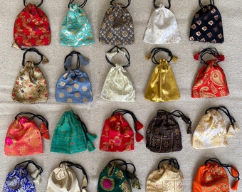 Silk Sari Drawstring Pouches: Jewelry Gift Bags, Wedding Favors (4x5, 5x7 Inch)