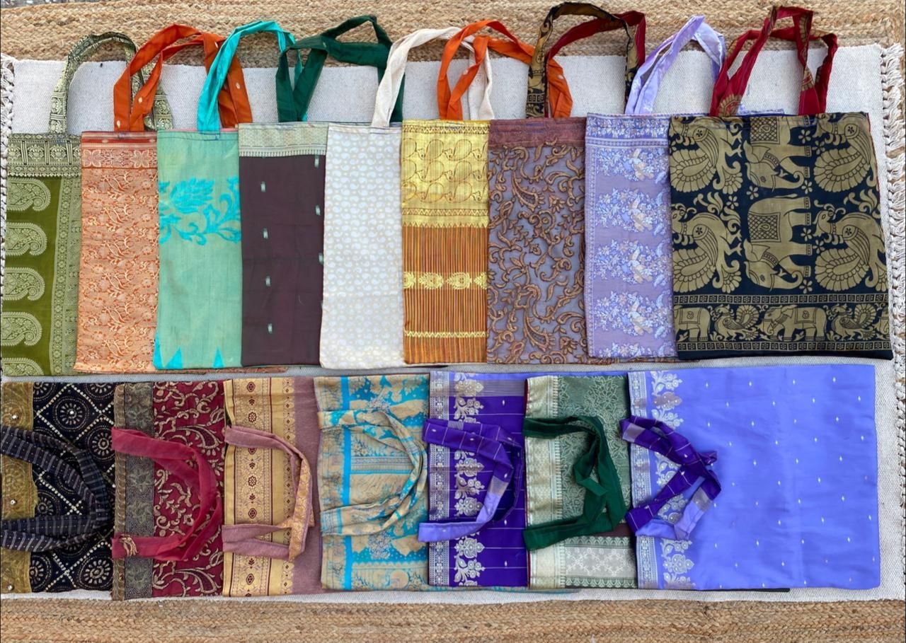 Recycled Sari Gift Bundle Bag by the White Peacock from India