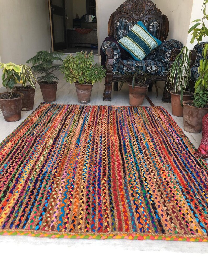 Multi Colour Jute Square Rugs. Natural Fiber Rug. Organic Rug. Etsy