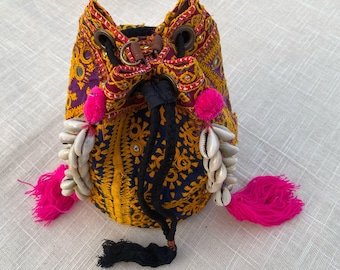 Lote de 10 bolsos, bolso banjara vintage, bolso étnico bohemio reciclado con conchas