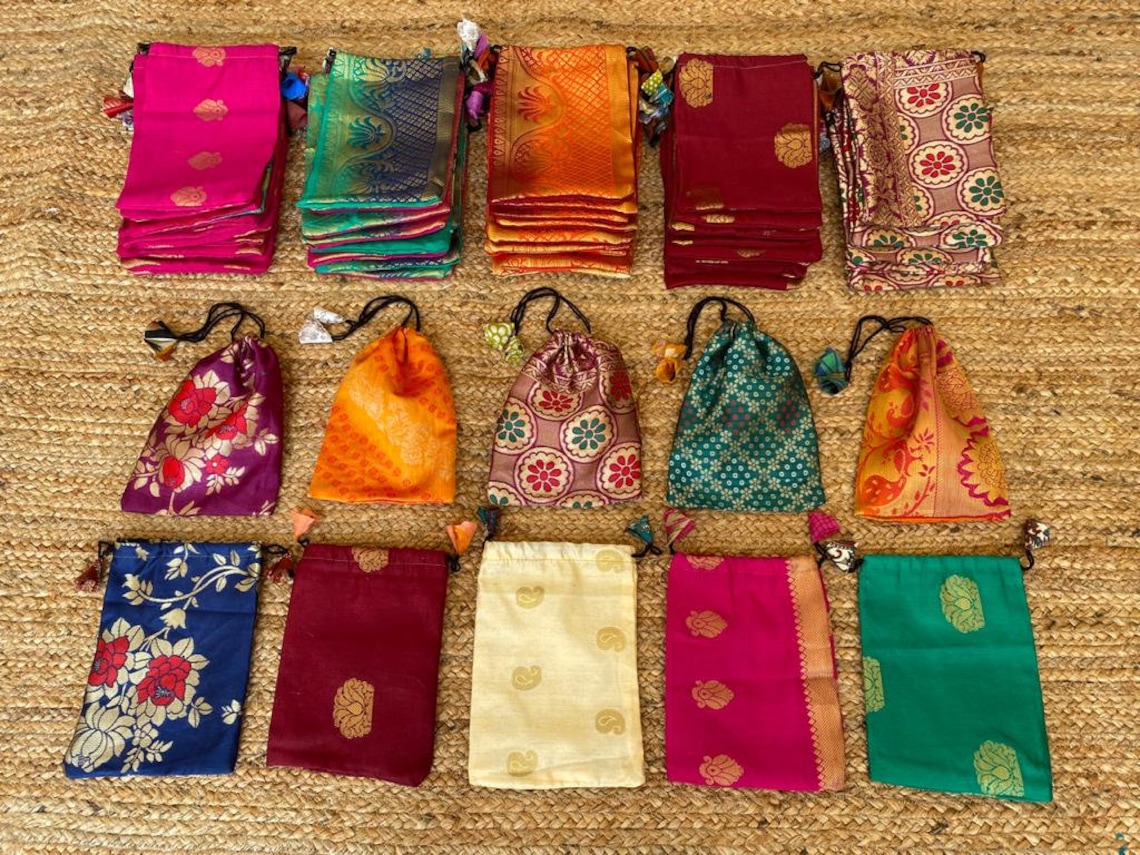 Banarasi Silk Sari Hand Made Gift & Crystal Pouches or Bags Etsy