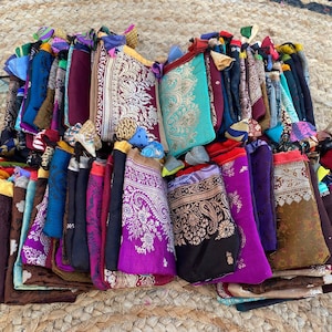 Bolsa para joias, Bolsa de seda, Bolsas zari pequenas, Bolsas artesanais, Bolsa para embalagem, Bolsa para embalagem, Bolsas para compras, Tamanho 11x9 centímetros