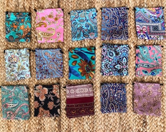 Recycled Silk Jewelry Pouch: Sari Drawstring Gift Bag (3x3 Inch)
