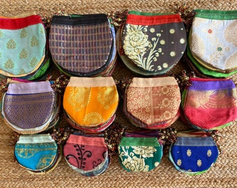 Recycled Silk Sari Drawstring Pouch: Handmade Jewelry Gift Bag