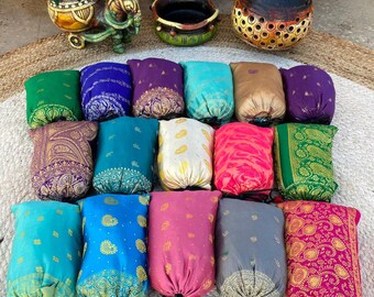 Lot of 500 bags, Recycled Sari Drawstring Favor Bags: Handmade Silk Jewelry Pouches