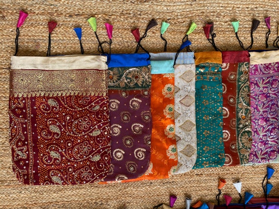 Braided Handle Sari Purse- recycled material Braided Handle Sari Purse- recycled material