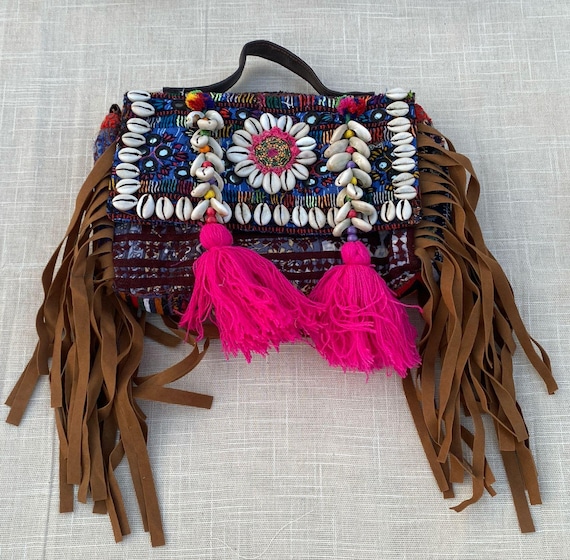 Borsa indiana vintage in tessuto ricamato riciclato, borsa fatta a