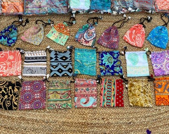 Recycled Sari Silk Drawstring Pouches: Handmade Jewelry Gift Bags (13x10cm)