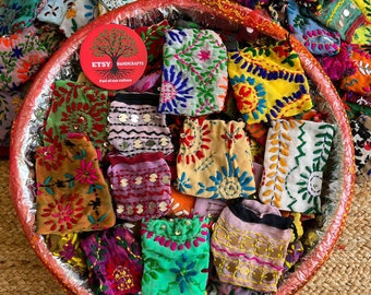 Embroidered Sari Jewelry Pouch: Recycled Fabric Gift Bag