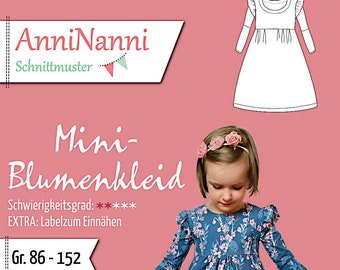 Mini Blumenkleid AnniNanni Schnittmuster, Größe 86 - 152 Kinder, Papierschnitt / Papierschnittmuster