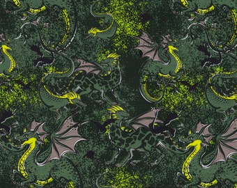 French Terry 18.40 EUR/meter Mystic Dragons green, Steinbeck, boys' fabric children's fabric sold by the meter