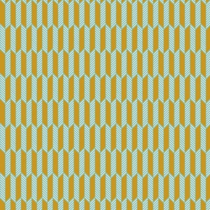 Op de afbeelding: Een herhalend patroon met verticale kolommen van afwisselend gouden en lichtblauwe vormen. De gouden vormen zijn omlijnd met witte lijnen, wat een textuur geeft. De achtergrond is een zachte, lichtblauwe kleur, die contrasteert met het goud.