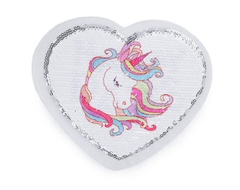 Large patch - heart with reversible sequins unicorn and Happy Days