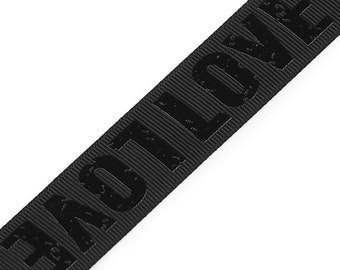 2 m Rippsband 1,00 EUR/m, 25 mm Borte in schwarz, mit Aufschrift Love