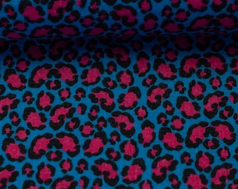 Muslin 15.44 EUR/meter blue pink leopard pattern, Katrin Swafing, Double Gauze diaper fabric, fabric by the meter
