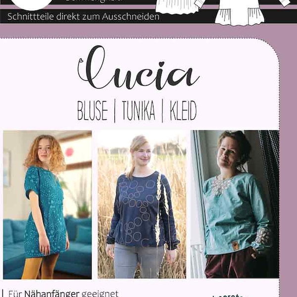 Schnittmuster Lucia, Blaubeerstern Rosarosa Größe 34 bis 60, Papierschnitt / Papierschnittmuster Kleid Bluse Tunika