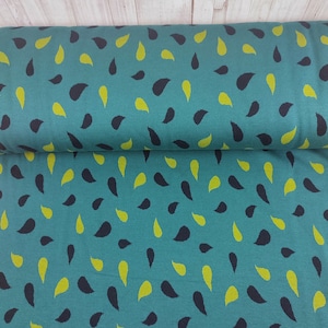 Jacquardstof 17,00 EUR/meter, gebreide jacquard in petrol met paisley-patroon in limoengroen en donkerblauw, damesstoffen per meter, koopje!