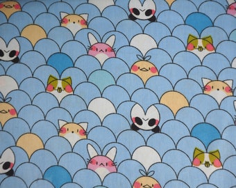 90 cm remnant cotton animals 4.80 EUR/meter on light blue, woven fabric patterned, fabrics children meterware bargain