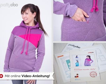 Pattydoo Schnittmuster Freestyle Hoodie Nelly mit Unterteilungen - Damen Kleidung, Papierschnitt / Papierschnittmuster