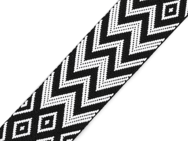 1 m Gurtband 2,50 EUR/m, beidseitig gemustert, schwarz weiß Zickzack, 50 mm breit Bild 3