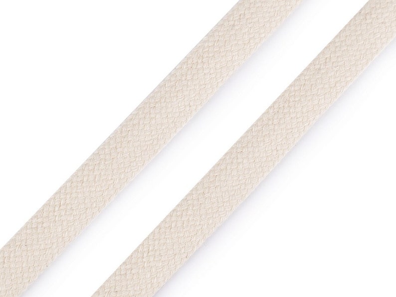 Flat cord EUR 1.00/meter, natural, hoodie cord cotton 12 mm, sold by the meter image 1