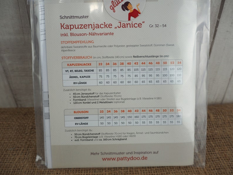 Pattydoo Schnittmuster Kapuzenjacke Janice 32 bis 54, Schnittmuster für Damen Kleidung, Papierschnitt / Papierschnittmuster Bild 4