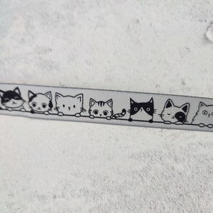 2 m woven ribbon EUR 2.00/meter border in black and white, patterned with cats, 17 mm wide, sold by the meter