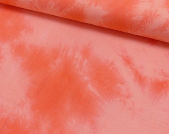 Muslin 9,60 EUR/meter salmon coral batik print, fabrics sold by the meter