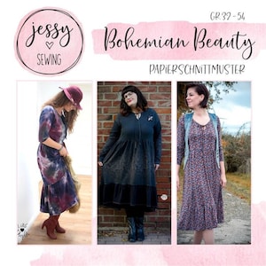 Schnittmuster Bohemian Beauty Boho Kleid von Jessy Sewing, Gr. 32 bis 54, Damen Kleidung, Papierschnitt Papierschnittmuster