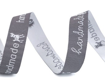 Cinta de 2 m 2,40 EUR/metro, borde de 16 mm gris, motivos de animales hechos a mano, venta por metro
