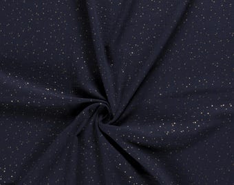 Muselina 12,00 EUR/metro azul marino con dorado, tela para pañales de doble gasa, azul oscuro con puntos dorados, tela por metro