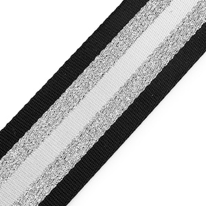 May include: Black and silver striped ribbon with a shimmery finish.