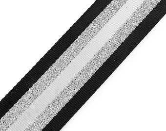 1 m Gurtband 3,30 EUR/m, beidseitig gemustert, schwarz weiß silber, 50 mm breit