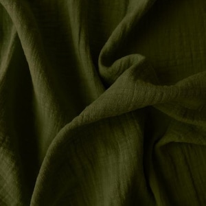 Muslin 12.40 EUR/meter linen look olive green, double gauze diaper fabric, fabric by the meter