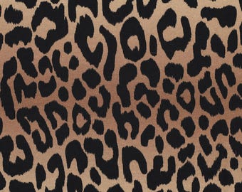 French Terry 18.40 EUR/meter digital print animal print, leopard pattern black on light brown, women's fabrics sold by the meter