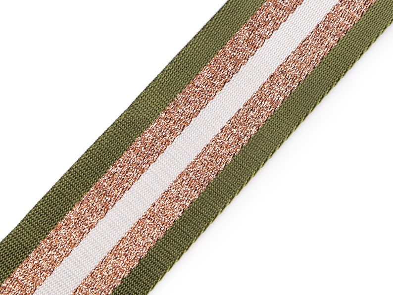 1 m webbing EUR 3.30/meter, patterned on both sides, green white copper, 50 mm wide image 1