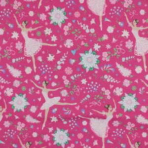 French Terry 14.40 EUR Ballerinas and flowers on pink, fabric by the meter, children&#39;s fabric girls