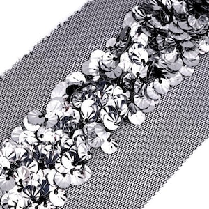2 m Paillettenborte 2,50 EUR/m, silber, Breite 6 bis 7 cm,  Meterware