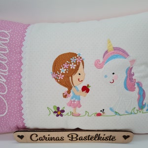 Gift for birth, Pillow personalized, Cuddly pillow, Girl with unicorn, Cuddly pillow, Baby, Pillow image 3