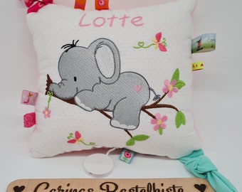 Spieluhr, Spieluhr Elefant, Spieluhr Baby, Spieluhr mit Wunschmelodie, Kissen personalisiert, Geschenk zur Geburt, Elefant