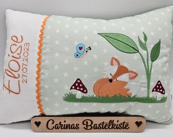 Birth pillow, name pillow, personalized pillow, birth gift, pillow with name, children's pillow, baby pillow, fox pillow