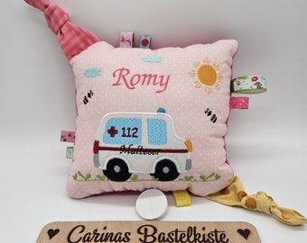 Boîte à musique, boîte à musique ambulance, boîte à musique bébé, boîte à musique avec mélodie souhaitée, coussin personnalisé, cadeau de naissance, pompiers