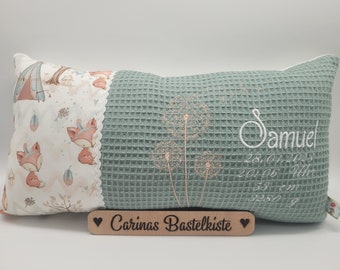 Birth pillow, name pillow, personalized pillow, gift for newborns, cuddly pillow, animals, with name, baby, christening